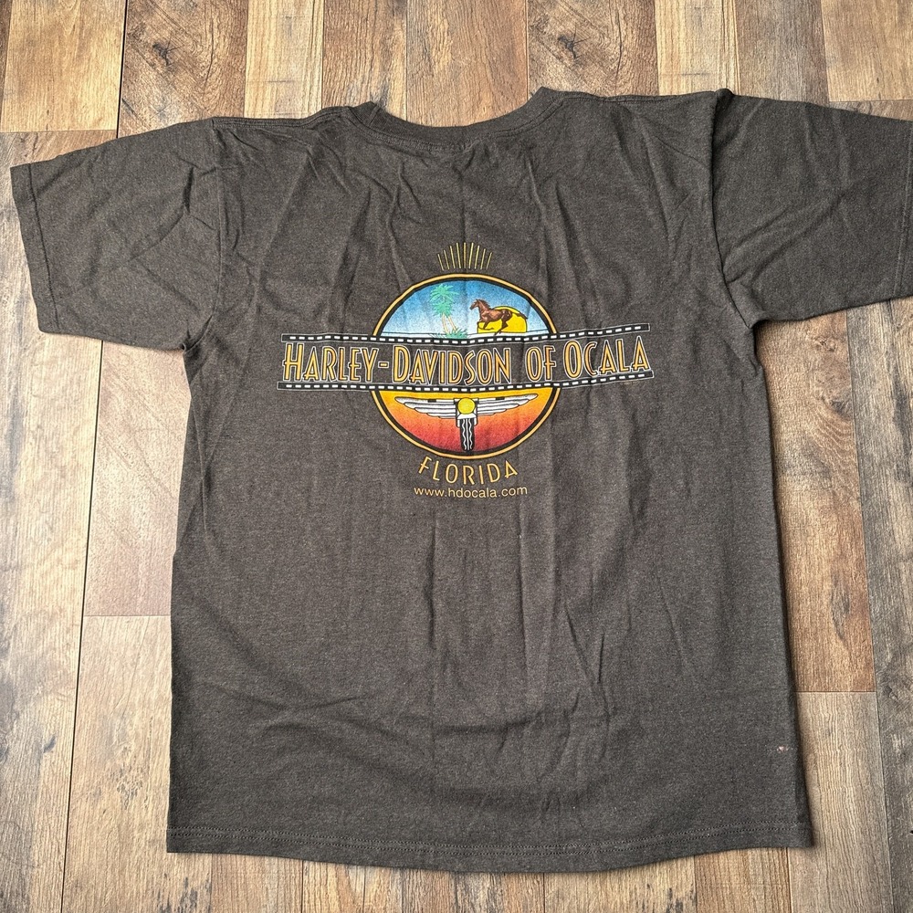 Vintage‎ Harley Davidson T-Shirt Men's Large Gray Motorcycle Eagle Florida 4579